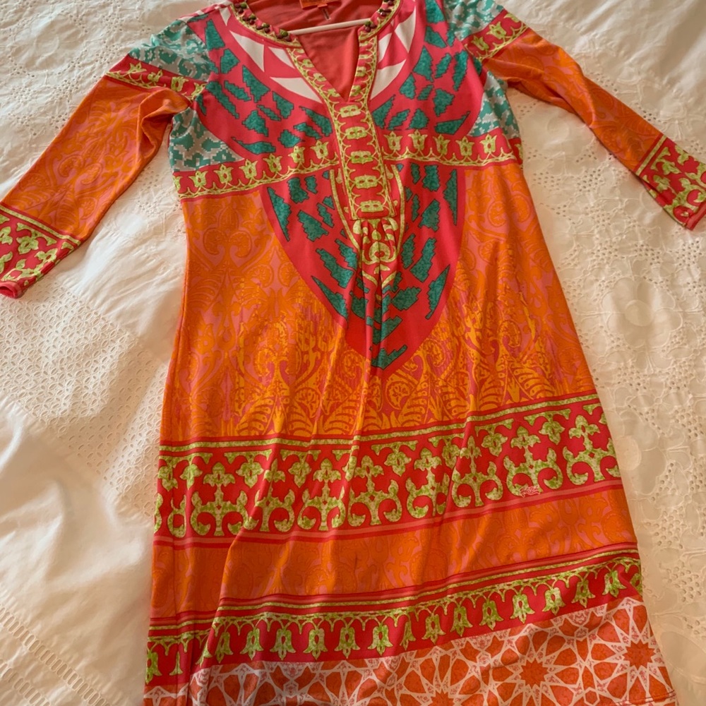 Hale Bob Cabana beautiful orange patterned dress